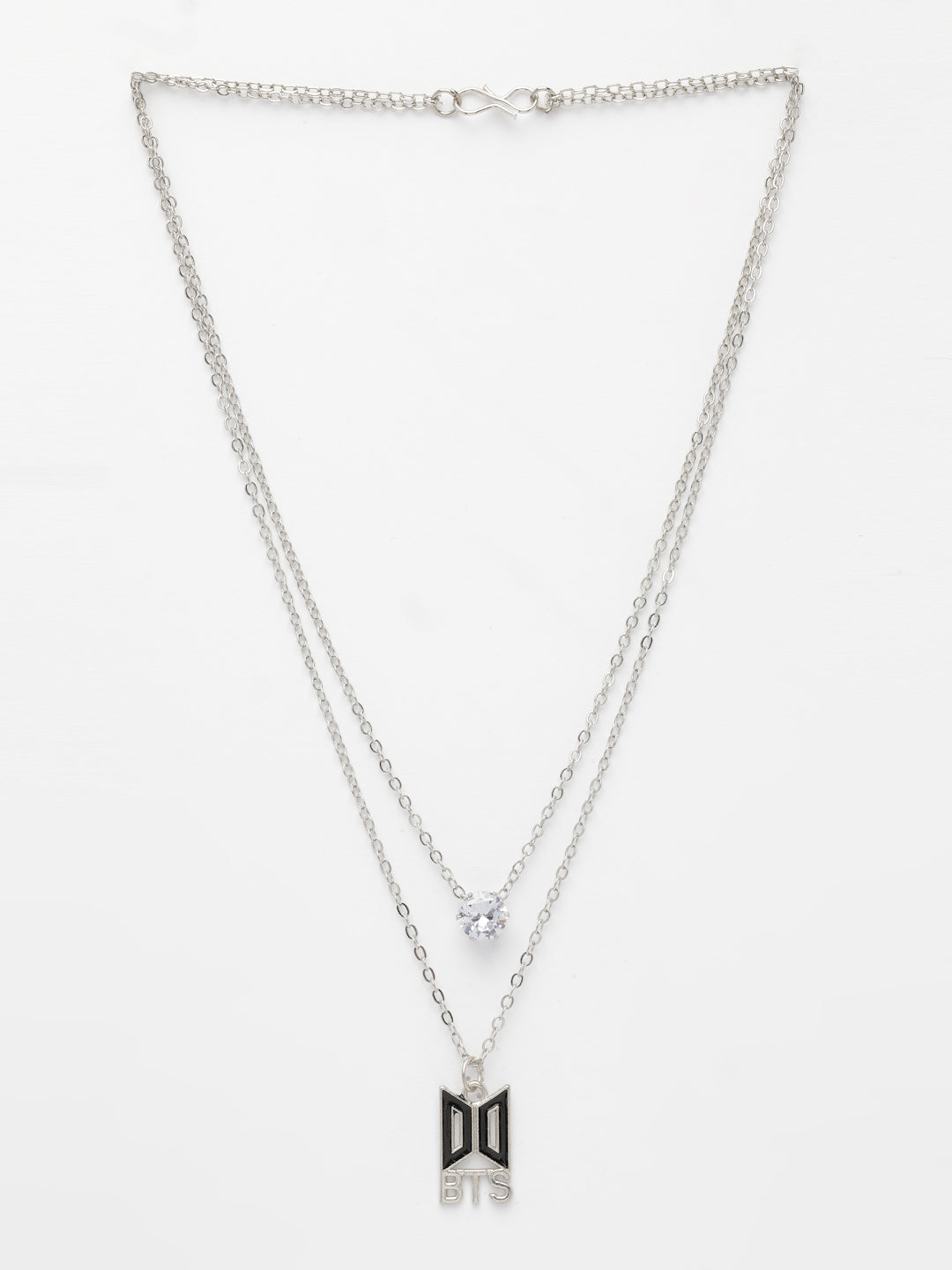 NVR Women's Silver-Toned Artificial Stones Layered Chain - Swadesiicart