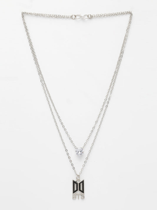 NVR Women's Silver-Toned Artificial Stones Layered Chain - Swadesiicart