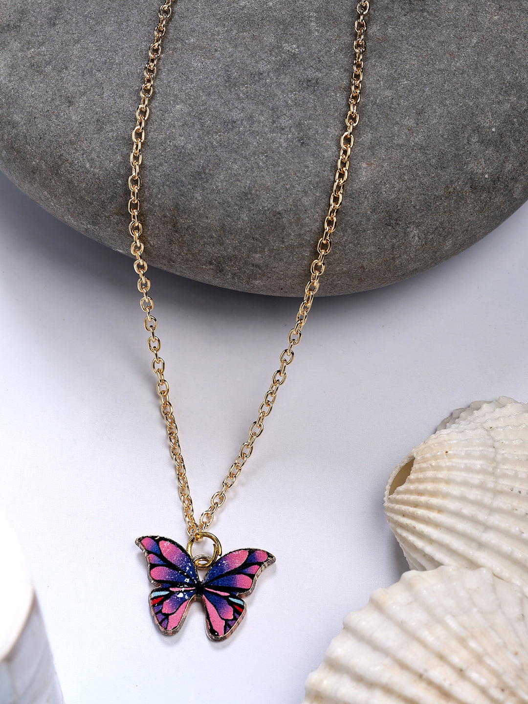 NVR Women's Gold-Polished Chain With Butterfly Pendant | Swadesiicart
