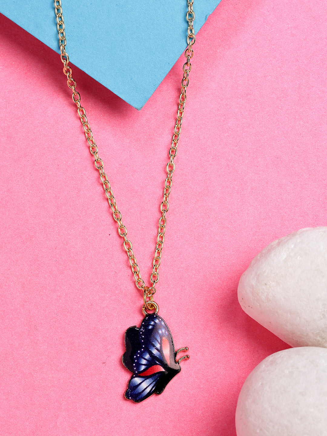 NVR Women's Gold-Polished Chain With Butterfly Pendant | Swadesiicart