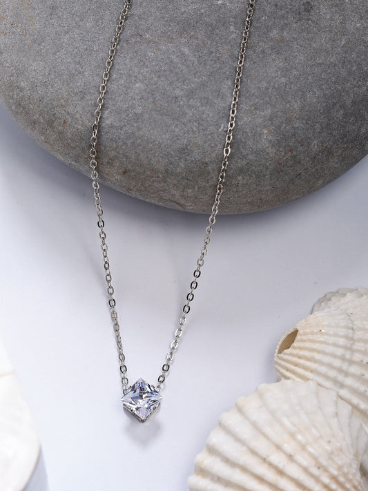 NVR Women's Silver-Plated Artificial Stones Pendant with Chain - Swadesiicart