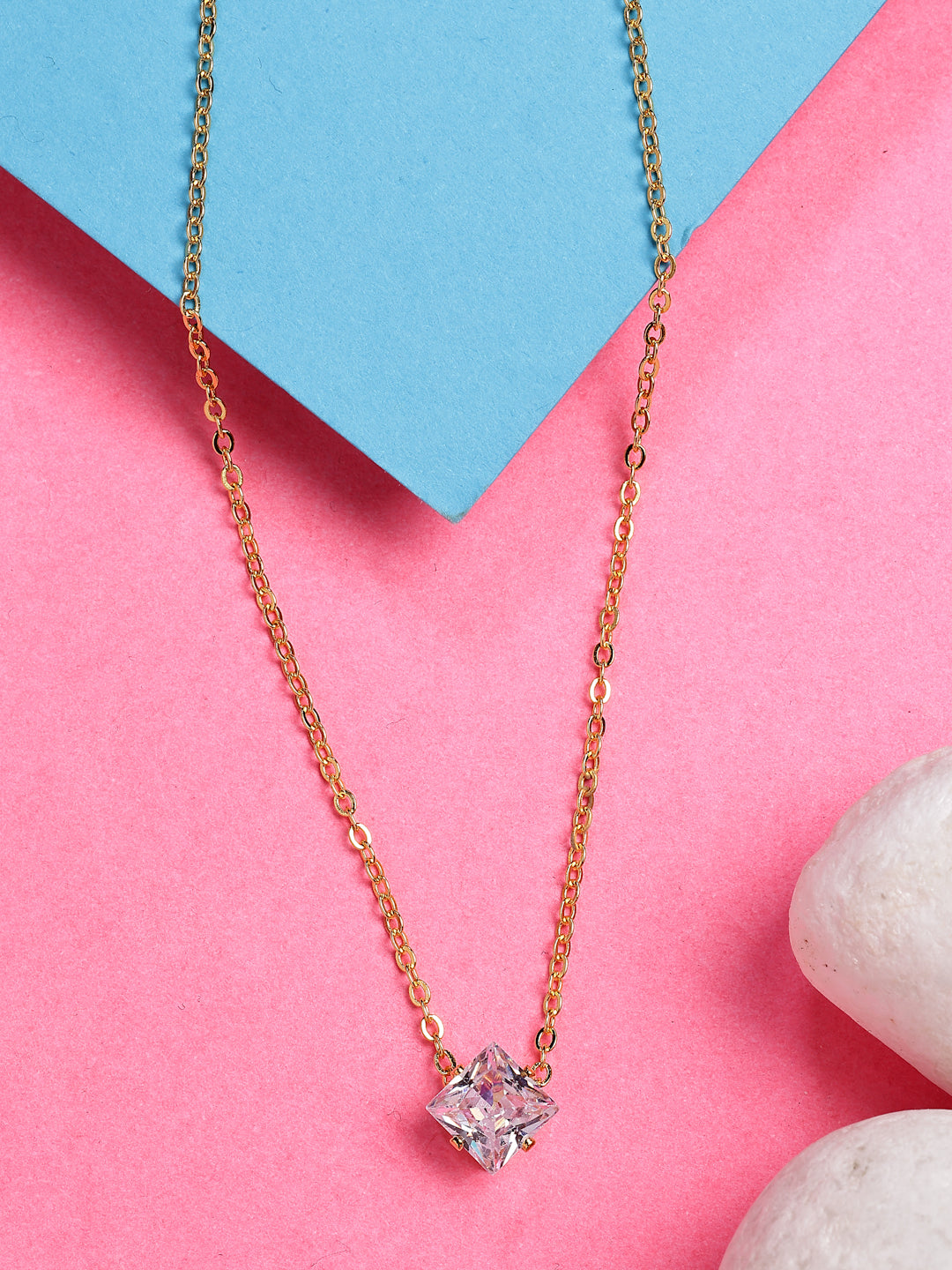NVR Women's Gold-Polished Artificial Stones Pendant with Chain - Swadesiicart