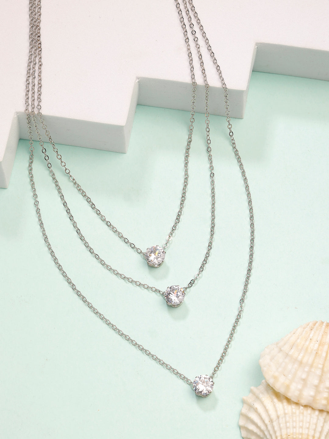 NVR Women's Silver-Plated Artificial Stones Layered Chain | Swadesiicart