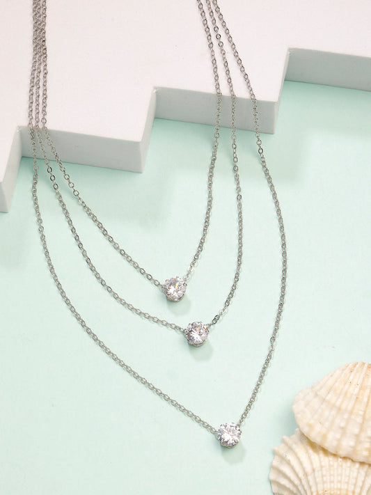 NVR Women's Silver-Plated Artificial Stones Layered Chain | Swadesiicart