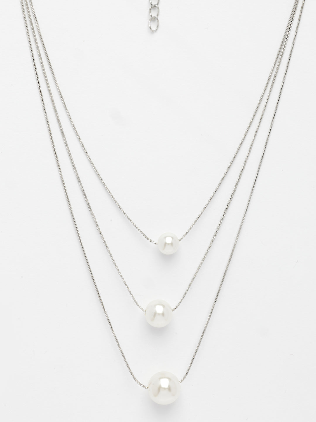 NVR Women's Silver-Plated White Pearl Layered Chain - Swadesiicart