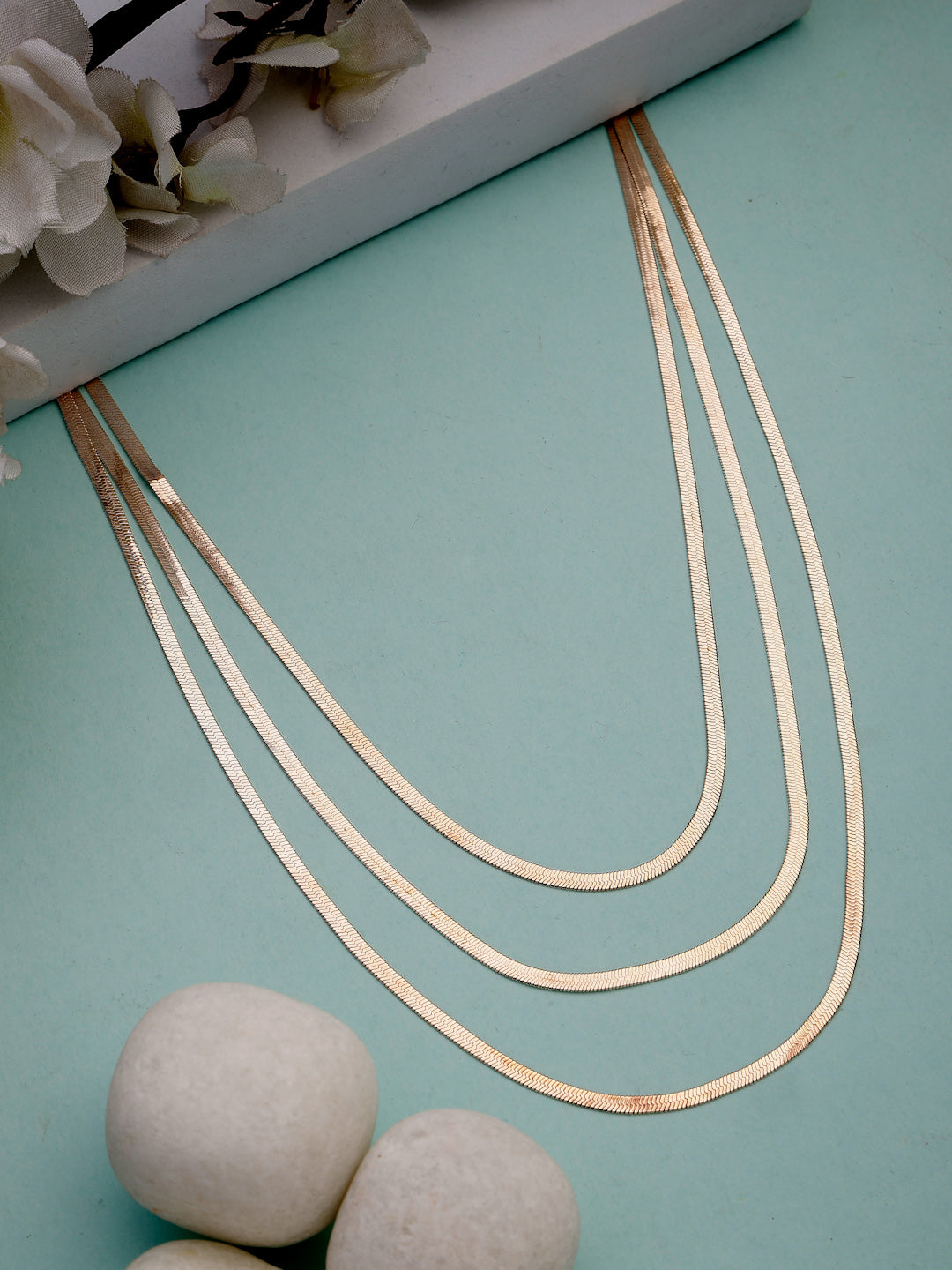 NVR Women's Rose Gold-Polished Minimal Layered Chain | Swadesiicart