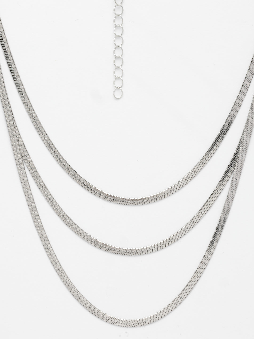 NVR Women's German Silver Plated Oxidised Minimal Layered Chain | Swadesiicart
