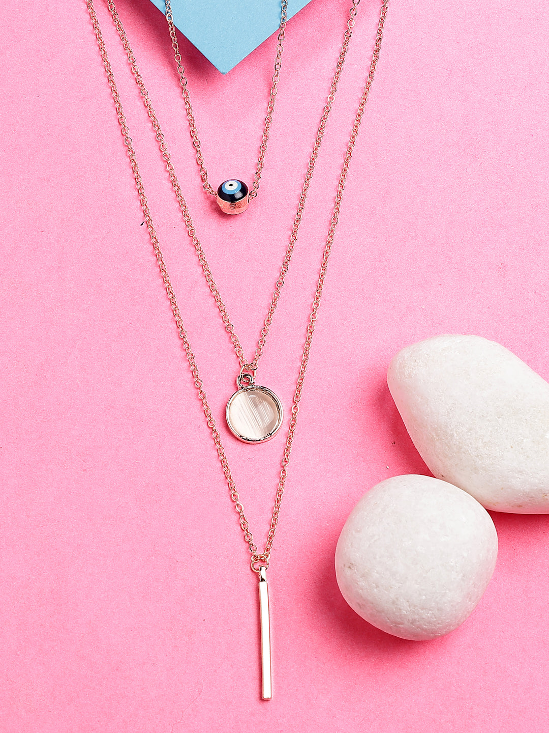 NVR Women's Rose Gold-Polished Evil Eye Layered Chain | Swadesiicart