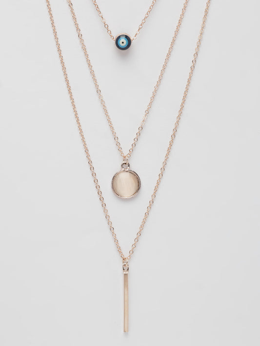 NVR Women's Rose Gold-Polished Evil Eye Layered Chain | Swadesiicart