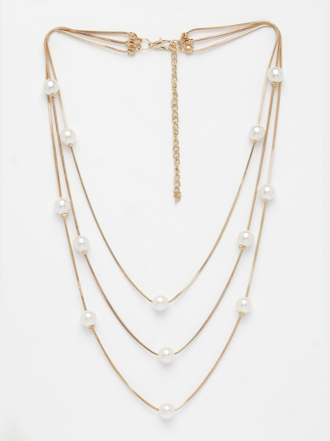 NVR Women's Gold-Polished White Pearls Party Layered Chain | Swadesiicart