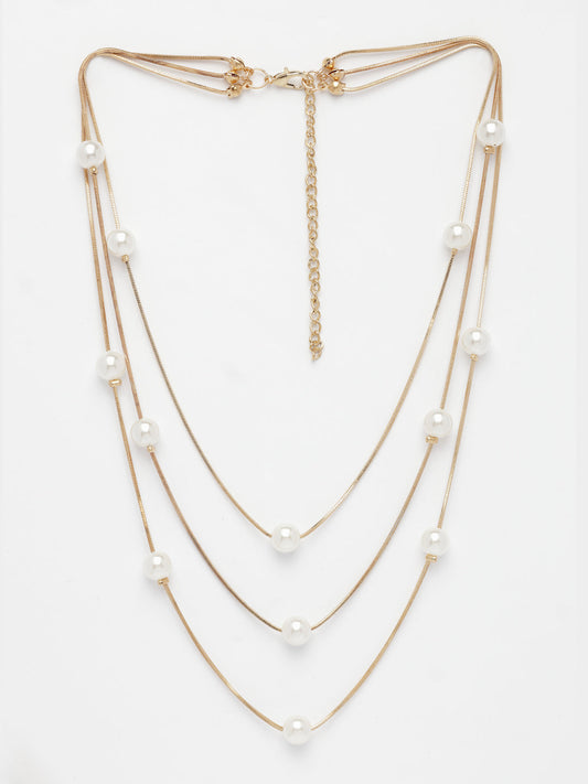 NVR Women's Gold-Polished White Pearls Party Layered Chain | Swadesiicart