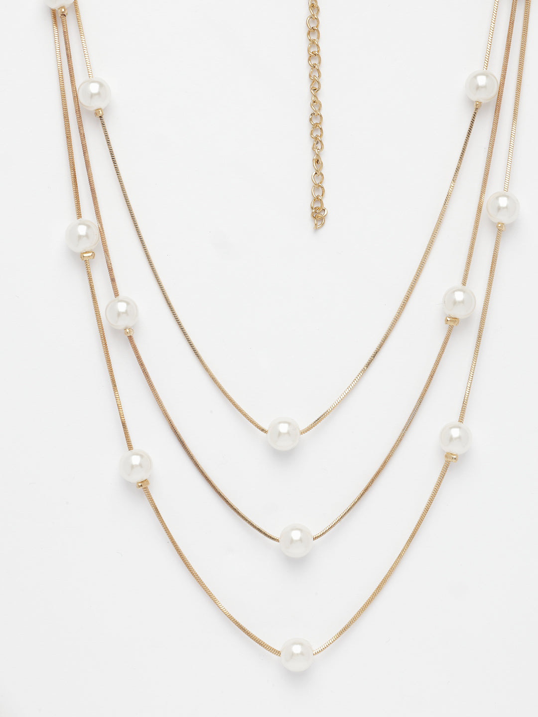 NVR Women's Gold-Polished White Pearls Party Layered Chain | Swadesiicart