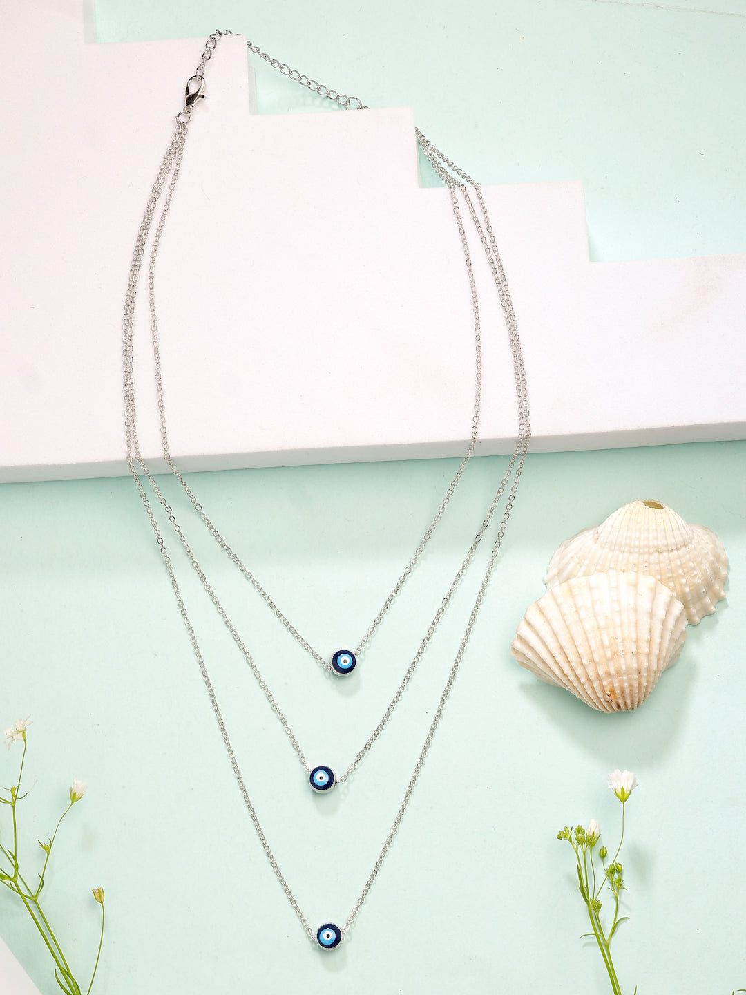 NVR Women's Silver-Plated Evil Eye Layered Chain - Swadesiicart