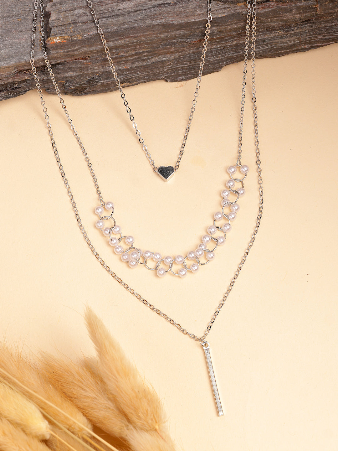NVR Women's Silver-Plated Beaded Layered Chain | Swadesiicart