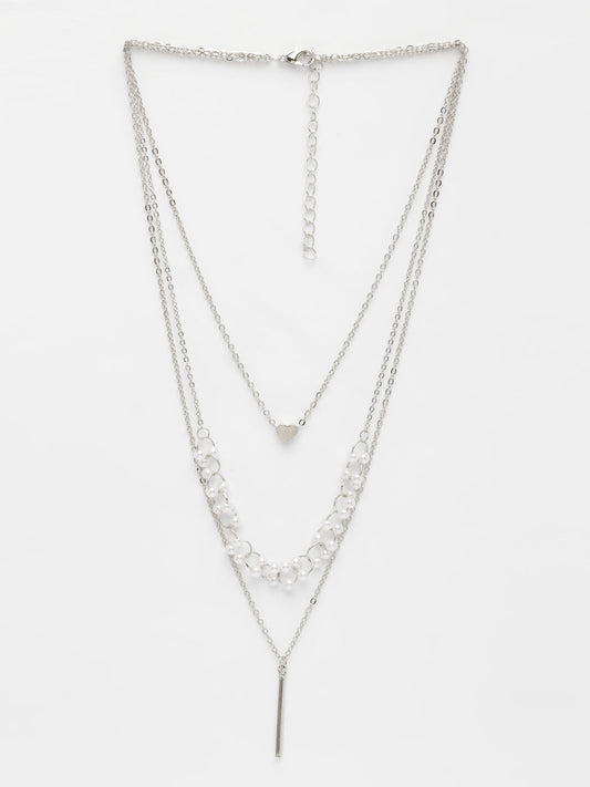 NVR Women's Silver-Plated Beaded Layered Chain | Swadesiicart