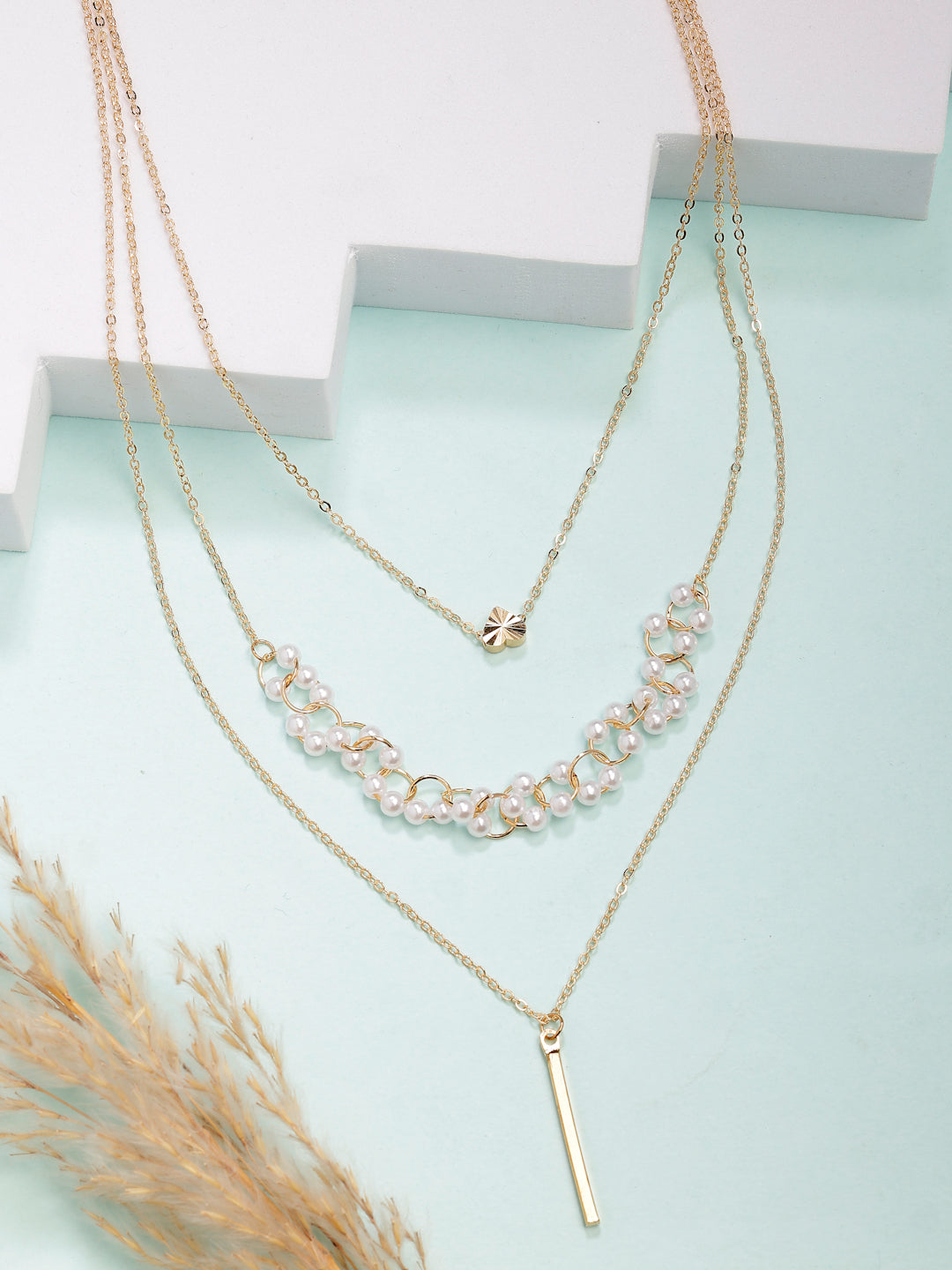 NVR Women's Gold-Polished Beaded Layered Chain | Swadesiicart