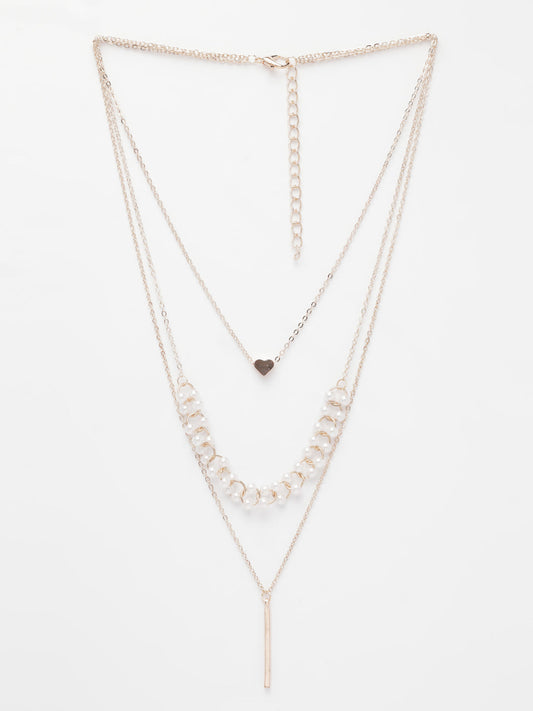 NVR Women's Rose Gold-Polished Beaded Layered Chain | Swadesiicart