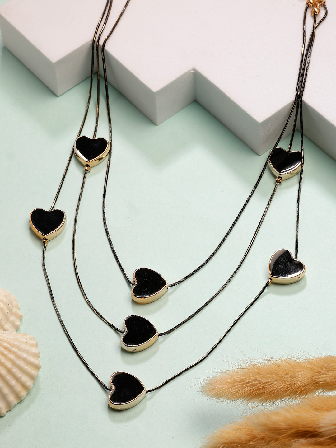 NVR Women's Black Heart Shape Layered Fashion Necklace - Swadesiicart