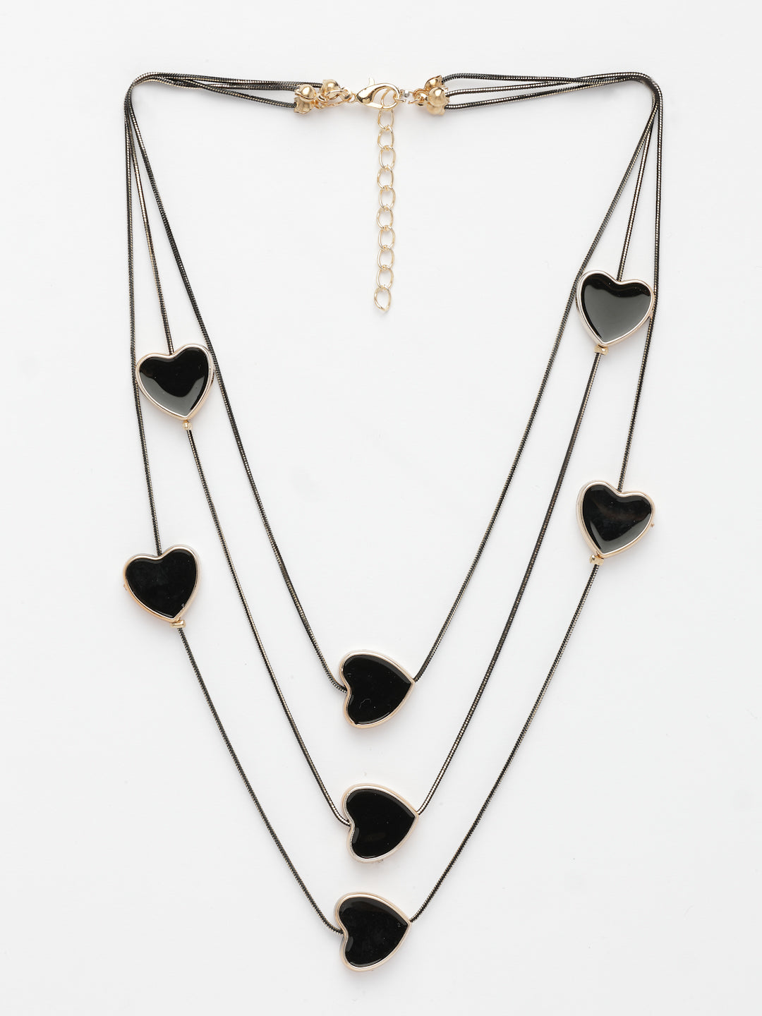 NVR Women's Black Heart Shape Layered Fashion Necklace - Swadesiicart