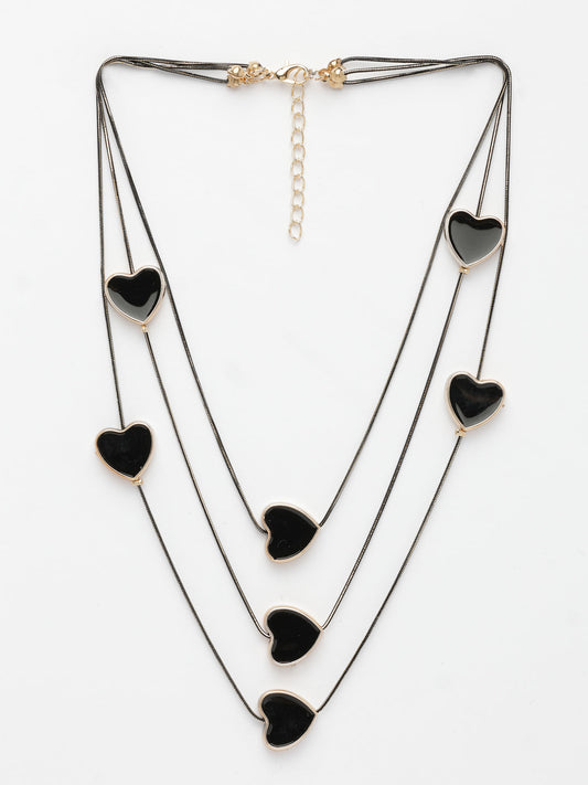 NVR Women's Black Heart Shape Layered Fashion Necklace - Swadesiicart