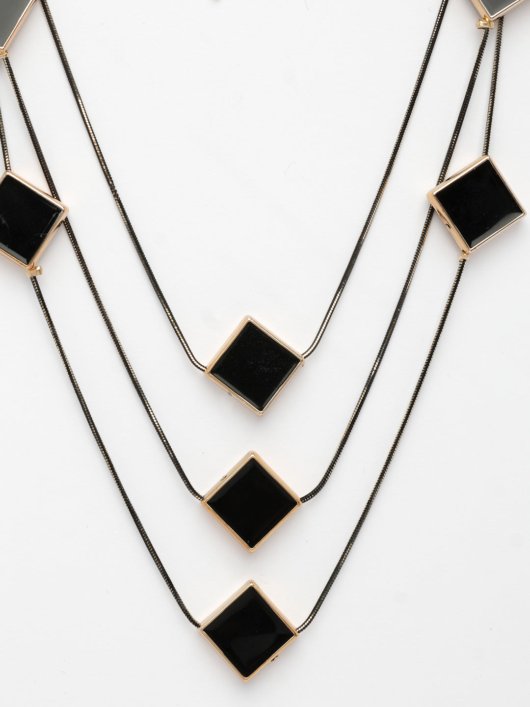 NVR Women's Black Geometric-Shaped Layered Fashion Necklace - Swadesiicart