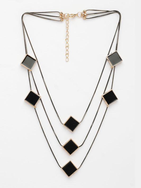 NVR Women's Black Geometric-Shaped Layered Fashion Necklace - Swadesiicart