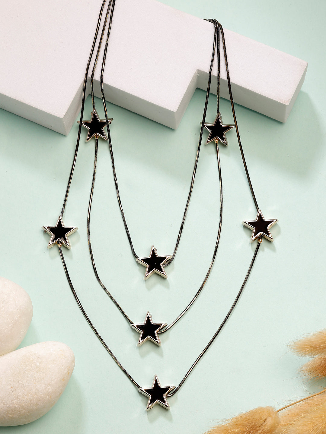 NVR Women's Black Star-Shaped Layered Fashion Necklace | Swadesiicart