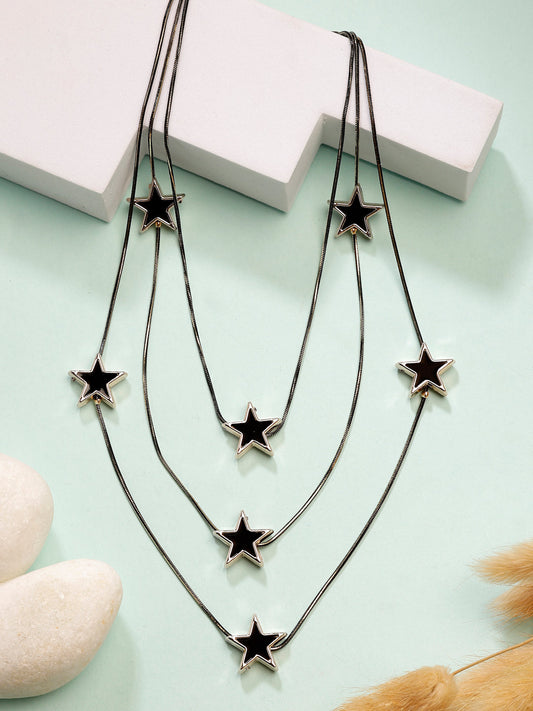 NVR Women's Black Star-Shaped Layered Fashion Necklace | Swadesiicart