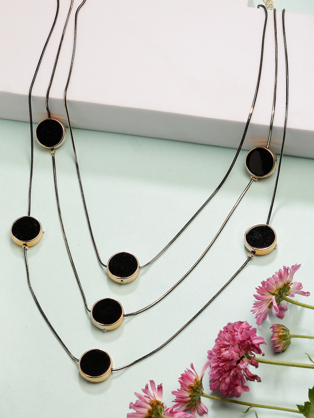NVR Women's Black Circular Shaped Layered Fashion Necklace - Swadesiicart