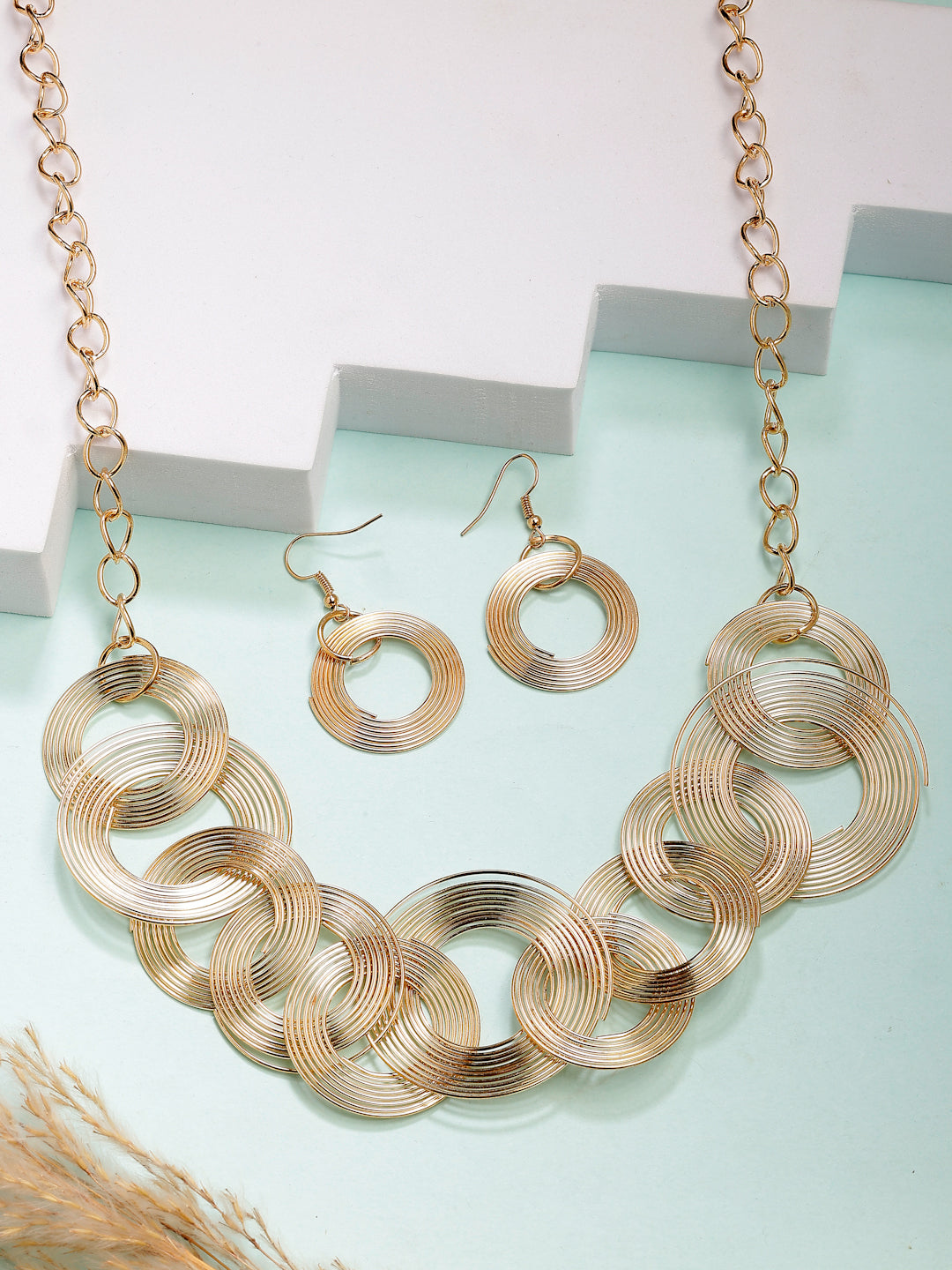 NVR Women's Gold-Polished Circular Shaped Jewellery set - Swadesiicart