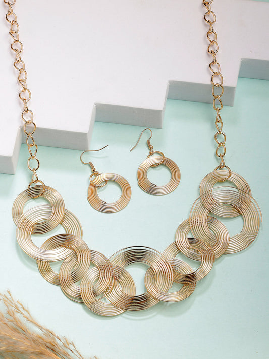 NVR Women's Gold-Polished Circular Shaped Jewellery set - Swadesiicart
