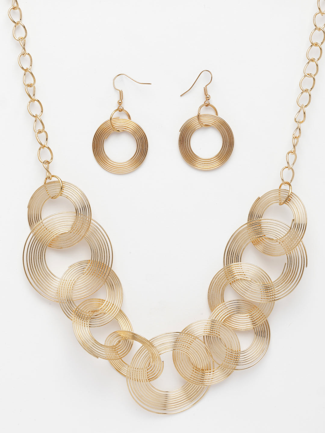 NVR Women's Gold-Polished Circular Shaped Jewellery set - Swadesiicart