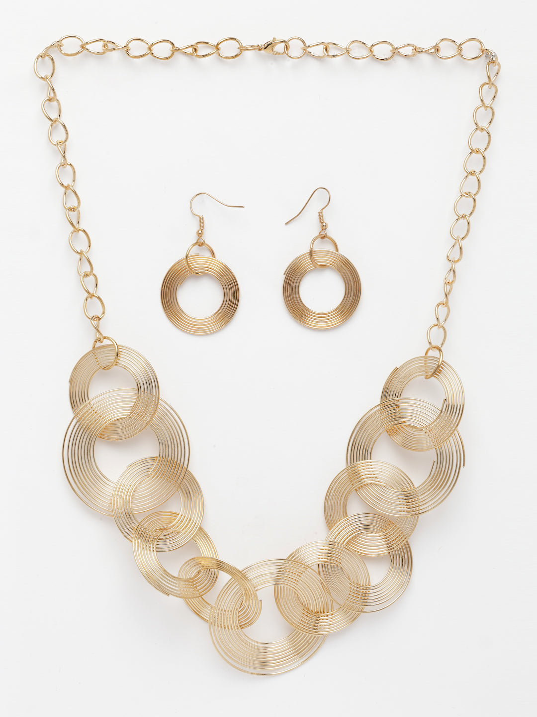 NVR Women's Gold-Polished Circular Shaped Jewellery set - Swadesiicart