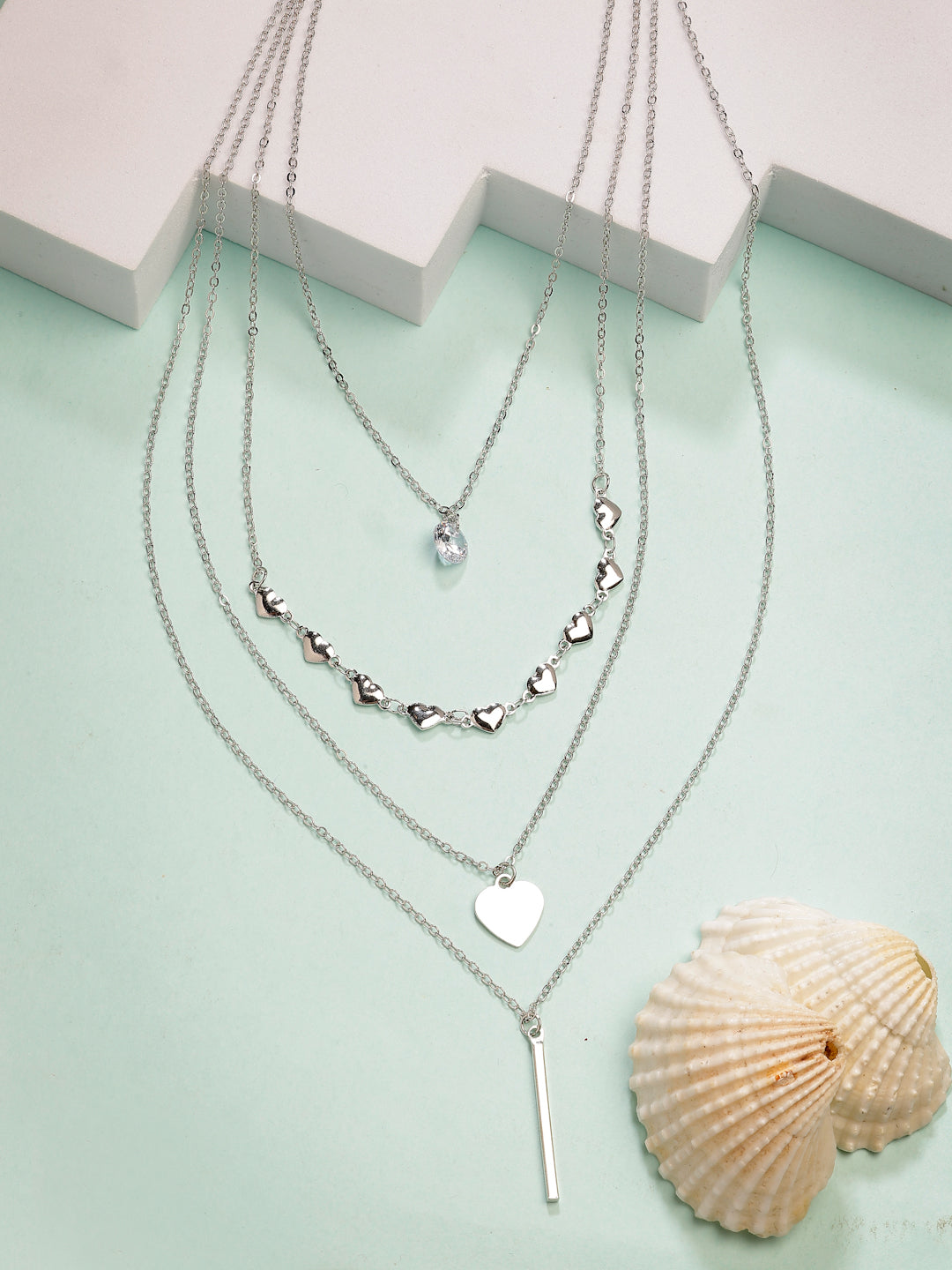 NVR Women's Silver-Plated Artificial Stones Layered Chain | Swadesiicart