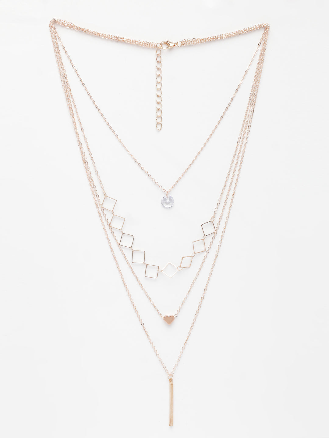 NVR Women's Rose Gold-Polished Artificial Stones Layered Chain | Swadesiicart