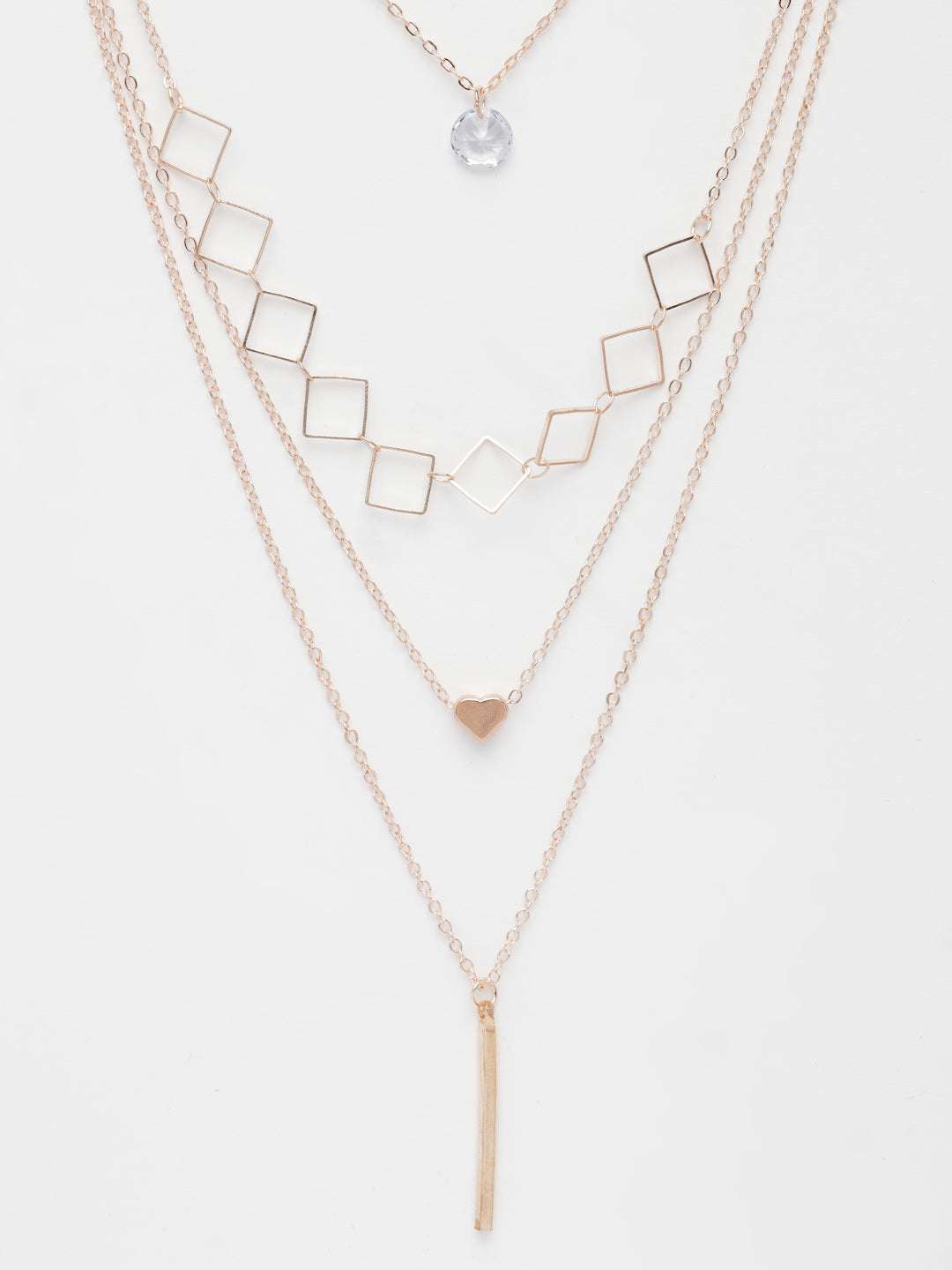 NVR Women's Rose Gold-Polished Artificial Stones Layered Chain | Swadesiicart