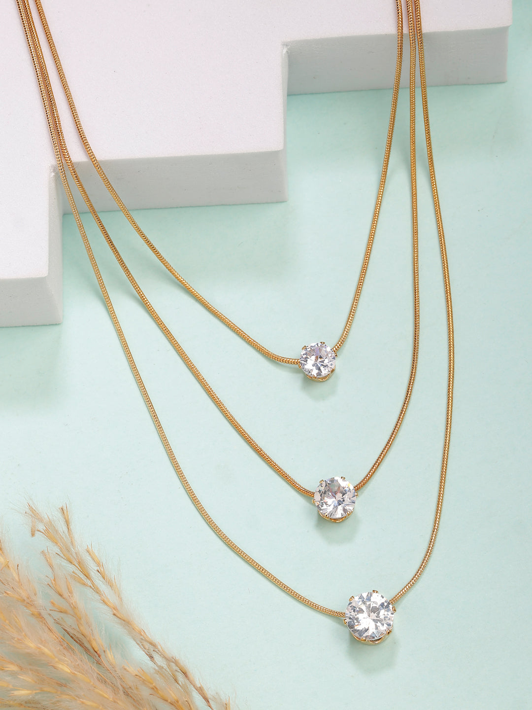 NVR Women's Gold-Polished Artificial Stones Layered Chain | Swadesiicart