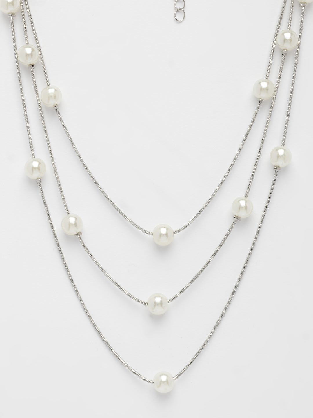 NVR Women's Silver-Plated White Pearls Party Layered Chain - Swadesiicart