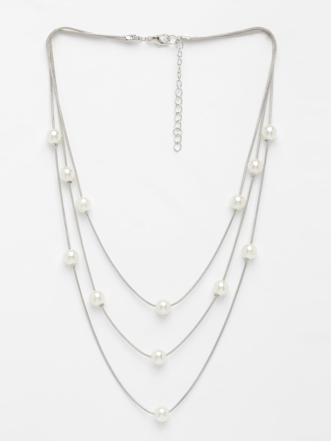 NVR Women's Silver-Plated White Pearls Party Layered Chain - Swadesiicart