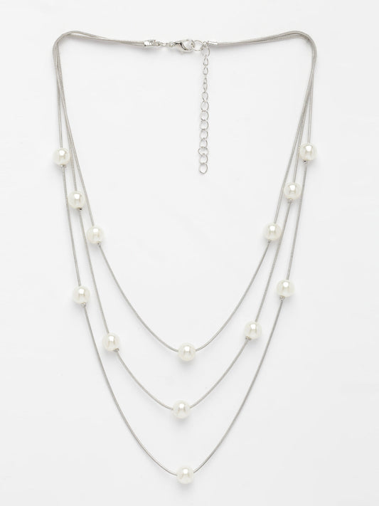 NVR Women's Silver-Plated White Pearls Party Layered Chain - Swadesiicart