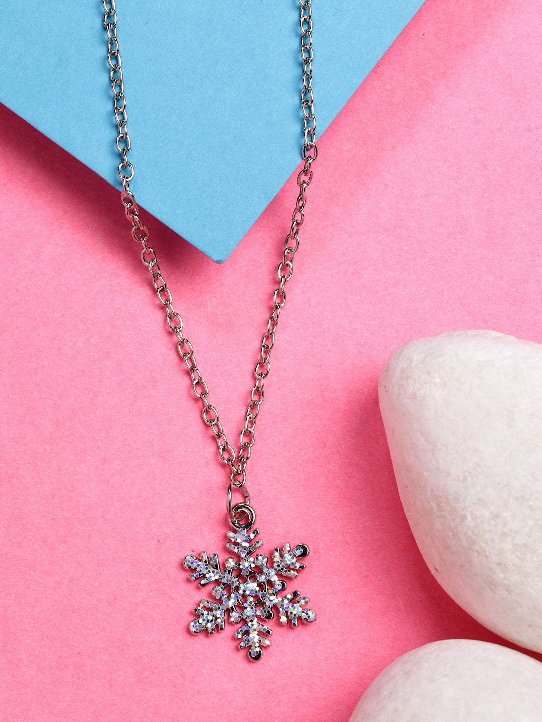 NVR Women's Silver-Plated Chain With Snowflake Pendant - Swadesiicart