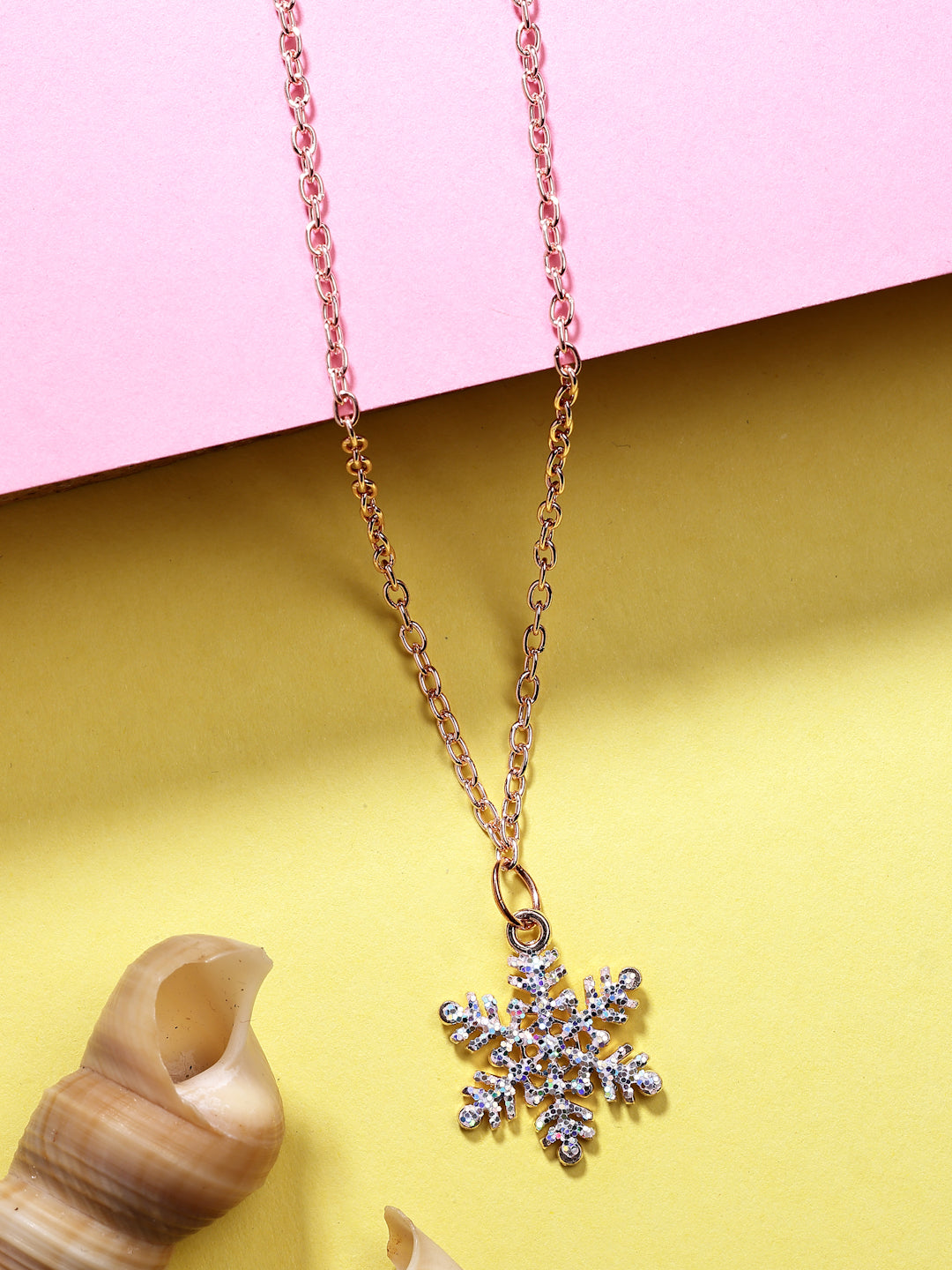 NVR Women's Rose Gold-Polished Chain With Snowflake Pendant - Swadesiicart