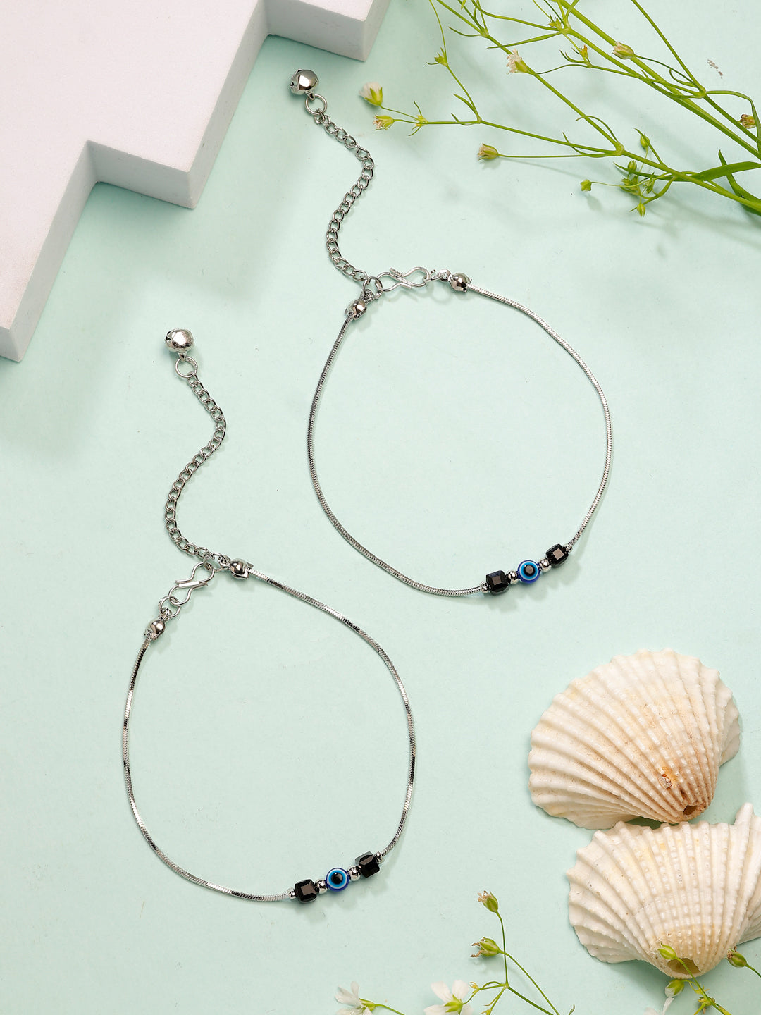 NVR Women's Silver-Plated Evil Eye Anklet - Swadesiicart