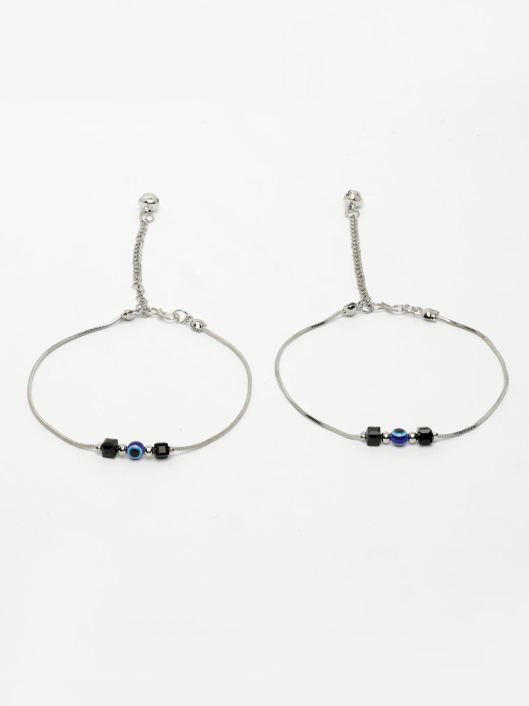 NVR Women's Silver-Plated Evil Eye Anklet - Swadesiicart