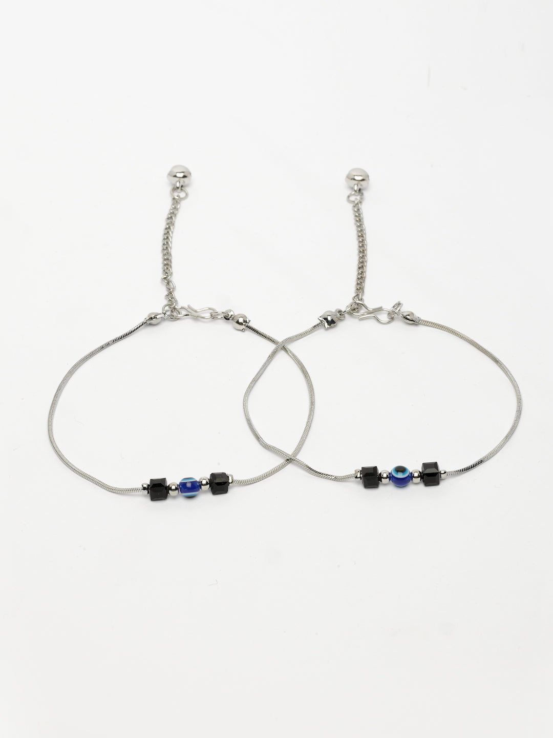 NVR Women's Silver-Plated Evil Eye Anklet - Swadesiicart