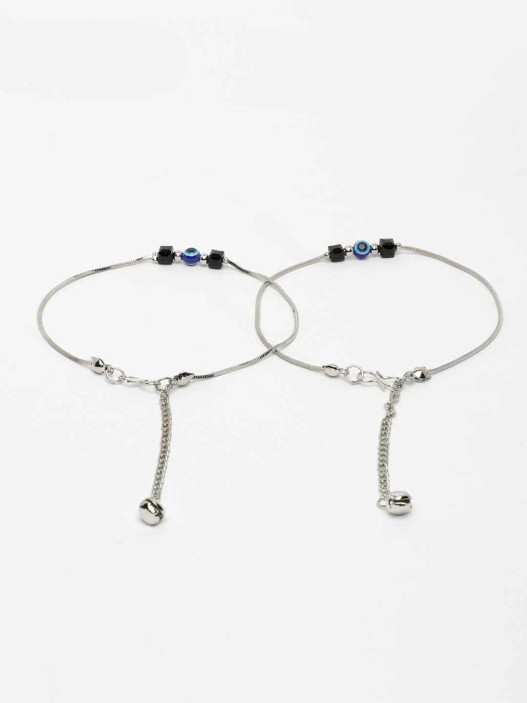 NVR Women's Silver-Plated Evil Eye Anklet - Swadesiicart
