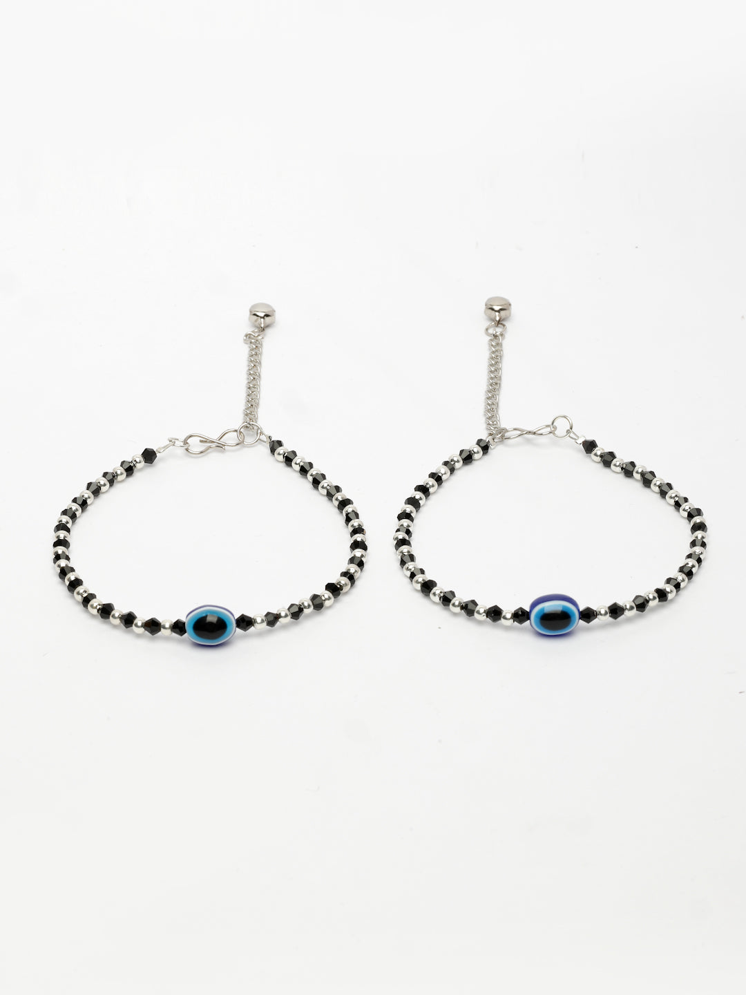 NVR Women's Silver-Plated Evil Eye Artificial Beads Anklet - Swadesiicart
