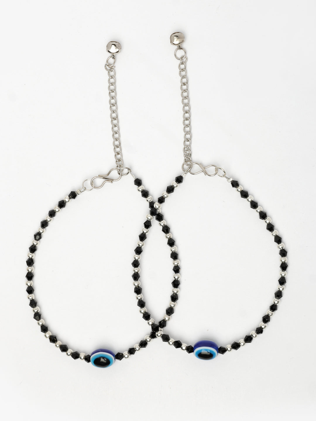 NVR Women's Silver-Plated Evil Eye Artificial Beads Anklet - Swadesiicart