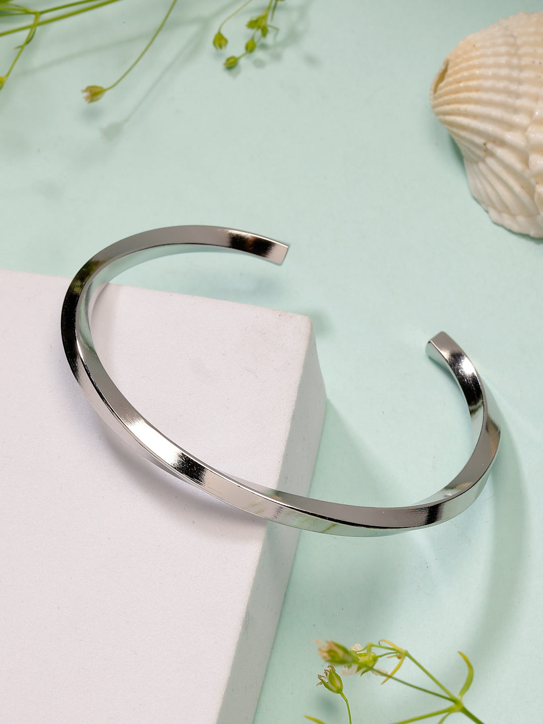 NVR Men's Silver-Plated Stainless Steel Cuff Bracelet - Swadesiicart