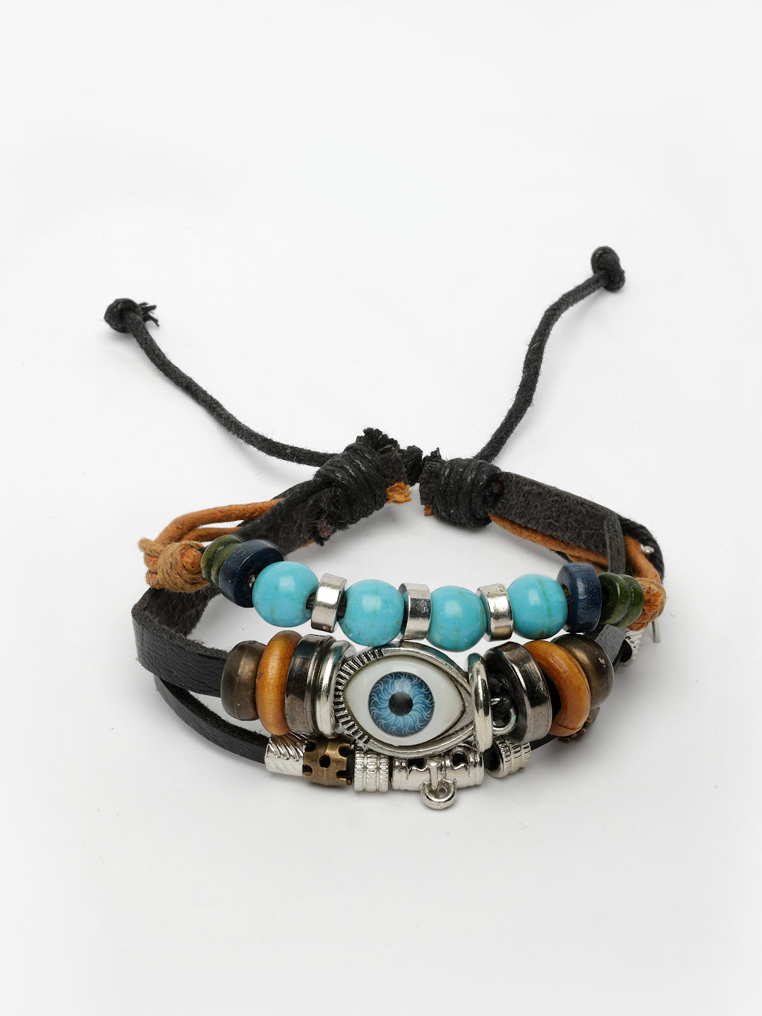 NVR Men's Evil Eye Multi-Coloured Leather Wraparound Bracelet - Swadesiicart